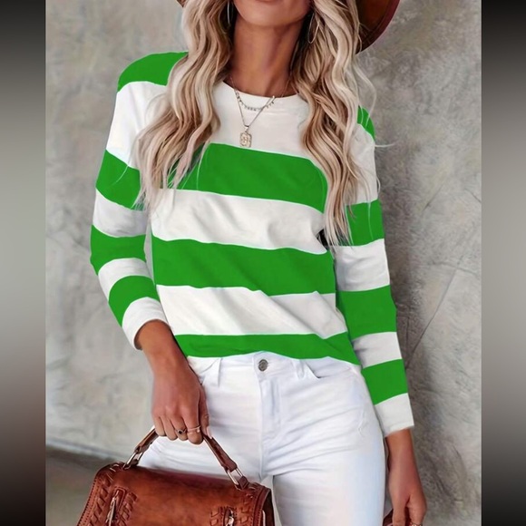 Striped round neck casual top - Picture 4 of 4